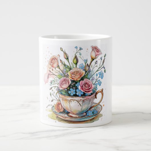 Blumenmuster - Soft Watercolor Boho Art Jumbo-Tasse (Vorderseite)
