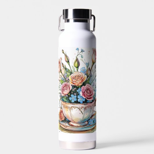 Blumenmuster - Soft Watercolor Boho Art Trinkflasche (Vorne)