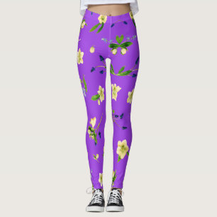 Blumenmuster Sommer mit lila Hintergrund Leggings