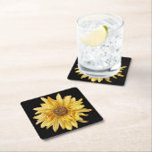 Blumenmuster, Sonnenblumen, schwarzer Hintergrund Rechteckiger Pappuntersetzer (Vor Ort)