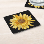 Blumenmuster, Sonnenblumen, schwarzer Hintergrund Rechteckiger Pappuntersetzer (angewinkelt)