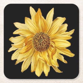 Blumenmuster, Sonnenblumen, schwarzer Hintergrund Rechteckiger Pappuntersetzer