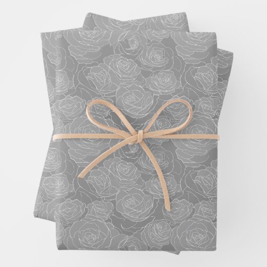 Blumenmuster | Stahlgraue Rosen Geschenkpapier Set (Beispiel)