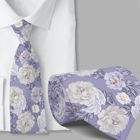 Blumenmuster Staubblau Große Blumen Krawatte