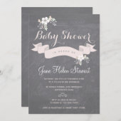 Blumenmuster-Tafel, rosa Farbband, Babydusche Einladung (Vorne/Hinten)