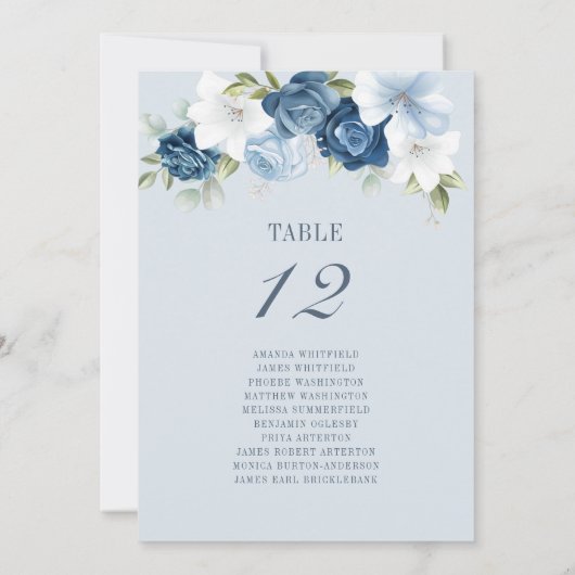 Blumenmuster-Tischnummer 12 robuste blaue Sitzkart Einladung (Rückseite)