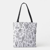 Blumenmuster Tote Beutel, Schwarz-Weiß Totbeutel Tasche (Rückseite)
