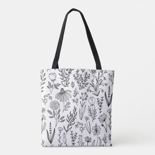 Blumenmuster Tote Beutel, Schwarz-Weiß Totbeutel Tasche (Rückseite)