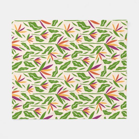 Blumenmuster tropischer Blätter und Blume Fleecedecke (Vorderseite (Horizontal))