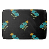 Blumenmuster Türkis Korallengrün auf schwarz Badematte (Vorderseite)