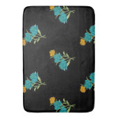 Blumenmuster Türkis Korallengrün auf schwarz Badematte (Vorderseite Vertikal)