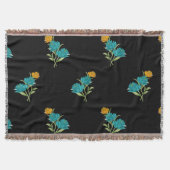 Blumenmuster Türkis Korallengrün auf schwarz Decke (Vorderseite)