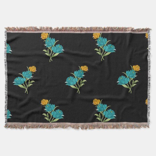 Blumenmuster Türkis Korallengrün auf schwarz Decke (Vorderseite)
