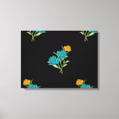Blumenmuster Türkis Korallengrün auf schwarz Leinwanddruck (Vorderseite)