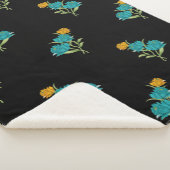 Blumenmuster Türkis Korallengrün auf schwarz Sherpadecke (3/4)
