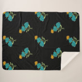Blumenmuster Türkis Korallengrün auf schwarz Sherpadecke (Vorderseite (Horizontal))