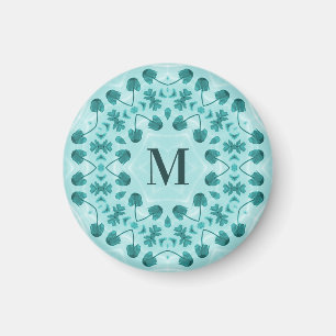 Blumenmuster, Türkisblaue Initiale Magnet