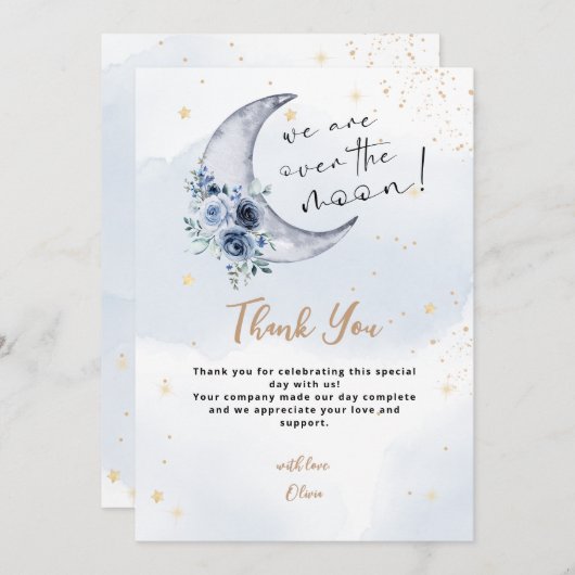 Blumenmuster über der Mond-Babydusche Dankeskarte (Vorne/Hinten)