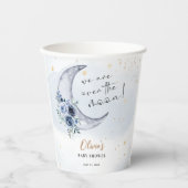 Blumenmuster über der Mond-Babydusche Pappbecher (Vorderseite)