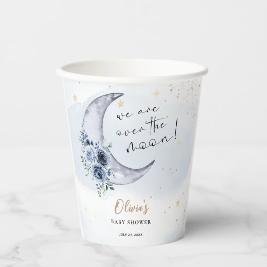 Blumenmuster über der Mond-Babydusche Pappbecher (Vorderseite)