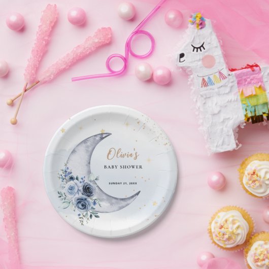 Blumenmuster über der Mond-Babydusche Pappteller (Party)