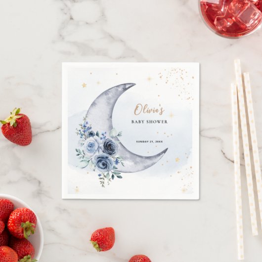 Blumenmuster über der Mond-Babydusche Serviette (Beispiel)