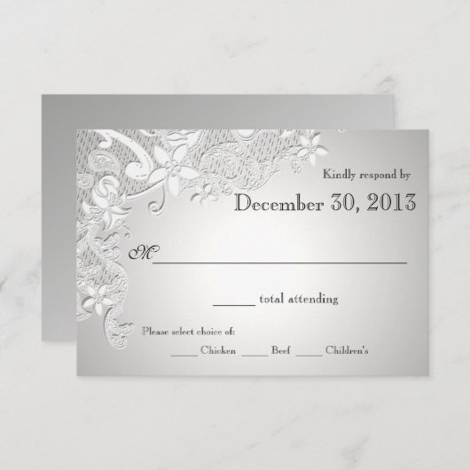 Blumenmuster und Silber-Antwort RSVP Karte (Vorne/Hinten)