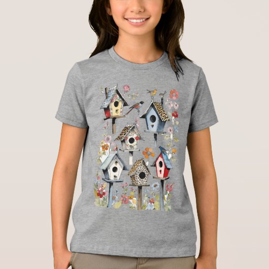 Blumenmuster und Tierdruckmuster - Birthäuser Tri-Blend Shirt (Vorderseite)