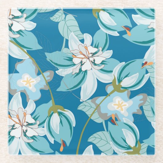 Blumenmuster, vielseitiges Design der Blume. Glasuntersetzer (Vorderseite)
