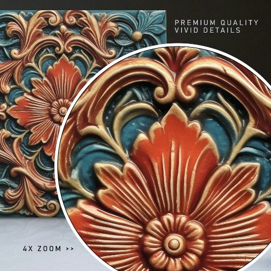 Blumenmuster, Viktorianisch, Aquamarin, Orangefarb Fliese