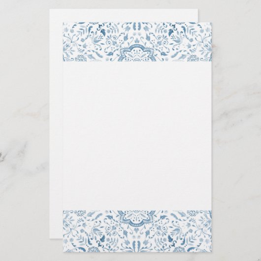 Blumenmuster Vintag Blau Briefpapier (Vorne/Hinten)