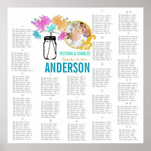 Blumenmuster Vintag Modern Mason JAR Sitzkarte Poster (Vorne)