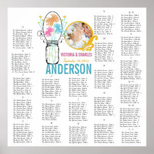 Blumenmuster Vintag Modern Mason JAR Sitzkarte Poster