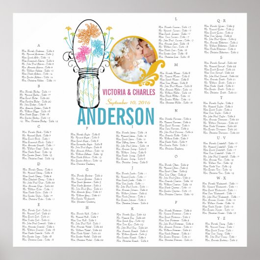 Blumenmuster Vintag Modern Mason JAR Sitzkarte Poster (Vorne)