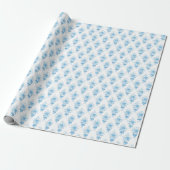 Blumenmuster | Vintage Blau Toile Geschenkpapier (Ungerollt)