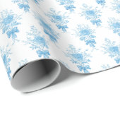 Blumenmuster | Vintage Blau Toile Geschenkpapier (Rolleneckpunkt)
