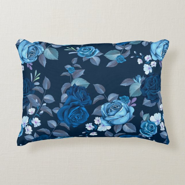 Blumenmuster Vintage blaue Rose Dekokissen (Vorderseite)