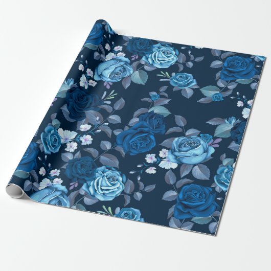 Blumenmuster Vintage blaue Rose Geschenkpapier (Ungerollt)