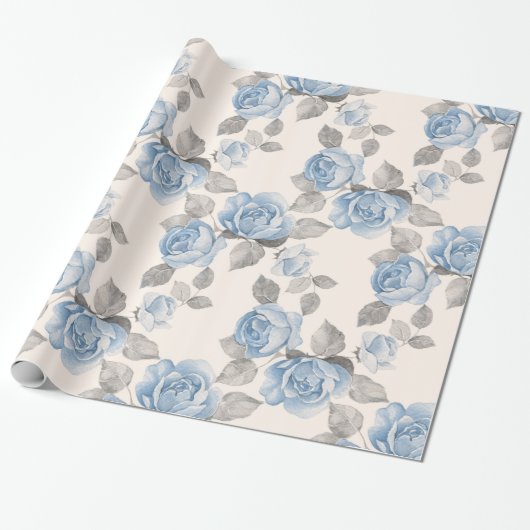 Blumenmuster. Vintage blaue Rose Geschenkpapier (Ungerollt)