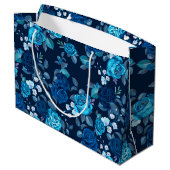 Blumenmuster Vintage blaue Rose Große Geschenktüte (Rückseite Schrägansicht)