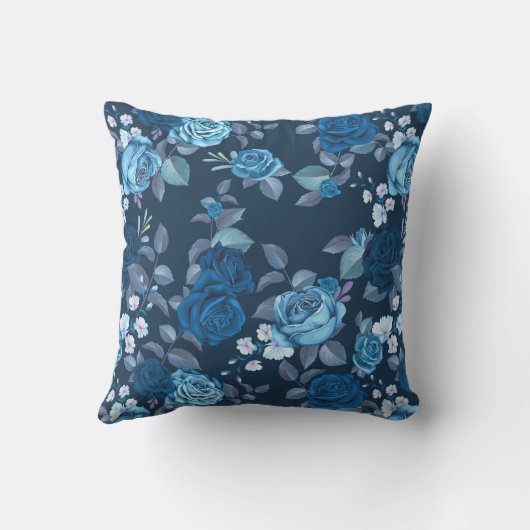 Blumenmuster Vintage blaue Rose Kissen (Rückseite)