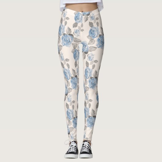 Blumenmuster. Vintage blaue Rose Leggings (Vorderseite)