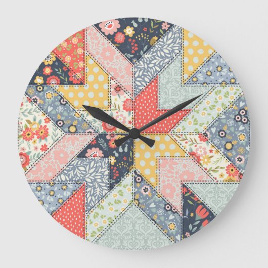 Blumenmuster: Vintage Ornamente Große Wanduhr (Vorderseite)
