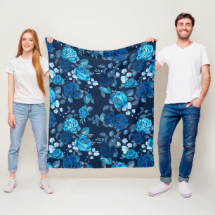 Blumenmuster Vintageblaue Rosen Fleecedecke