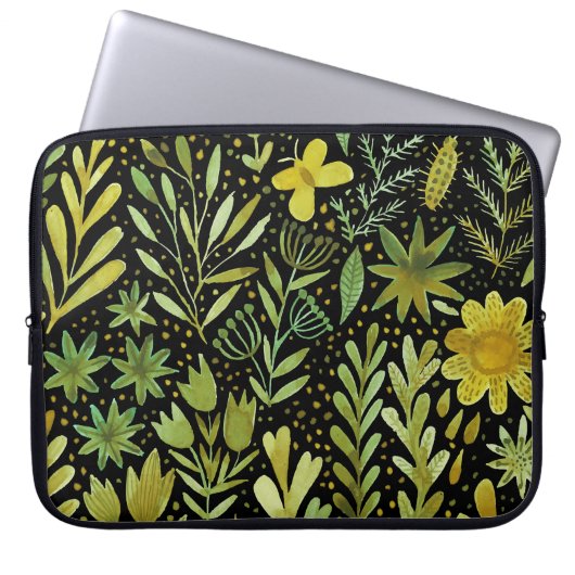Blumenmuster: Vintages Wasserfarbmuster Laptopschutzhülle (Vorderseite)
