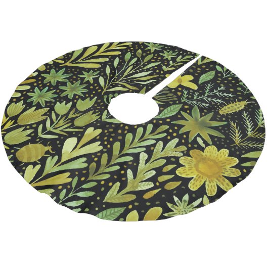 Blumenmuster: Vintages Wasserfarbmuster Polyester Weihnachtsbaumdecke (Schrägansicht)