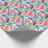 Blumenmuster Vögel Folies Blume Grün Blau Geschenkpapier (Ecke)
