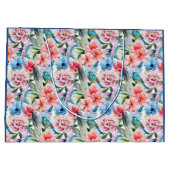 Blumenmuster Vögel Folies Blume Grün Blau Große Geschenktüte (Rückseite)