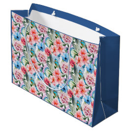 Blumenmuster Vögel Folies Blume Grün Blau Große Geschenktüte
