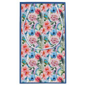 Blumenmuster Vögel Folies Blume Grün Blau Kleine Geschenktüte (Rückseite)